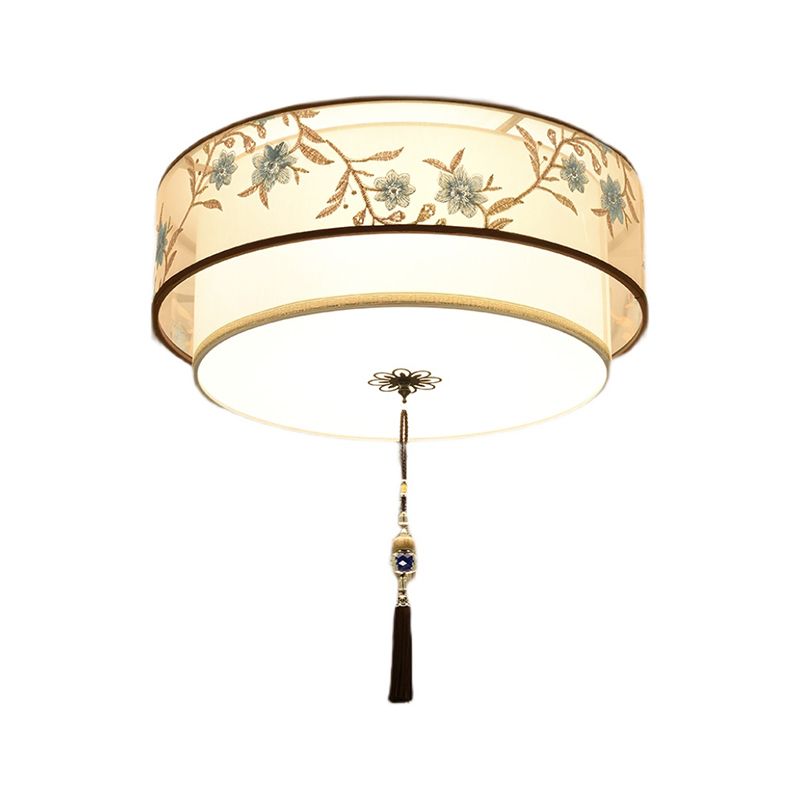 Geometry Shape Ceiling Lamp Tradition Iron Flush Mount with Fabric Lampshade for Hall