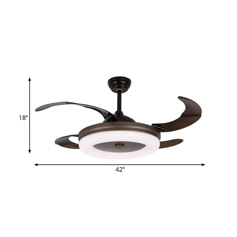 42 "W Simple Circle Pendant ventilator Licht Led metaal Semi -spoelmontage Verlichting in koffie met 4 messen, op afstand/muurregeling/afstandsbediening en muurregeling