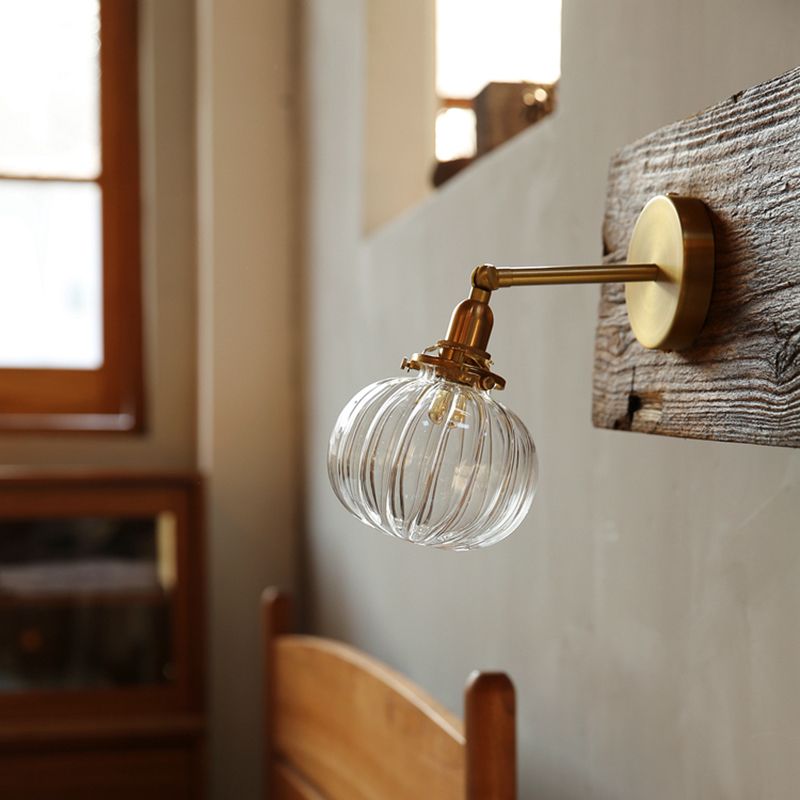 Pumpkin Wall Sconce Lighting Modern-Style Glass Bedroom Wall Lighting Fixture in Clear
