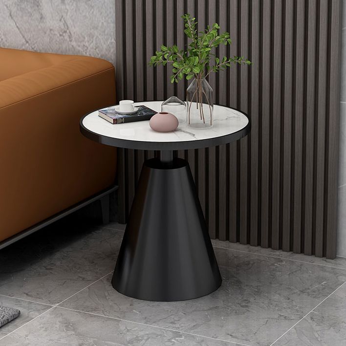 Contemporary Round Slate Top Side Table Metal Pedestal End Table