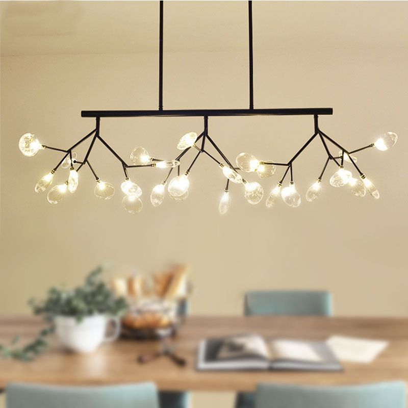 Postmodern Bubble Chandelier Lamp Clear Glass 27 Heads Dining Room Hanging Light Kit in Black/Gold