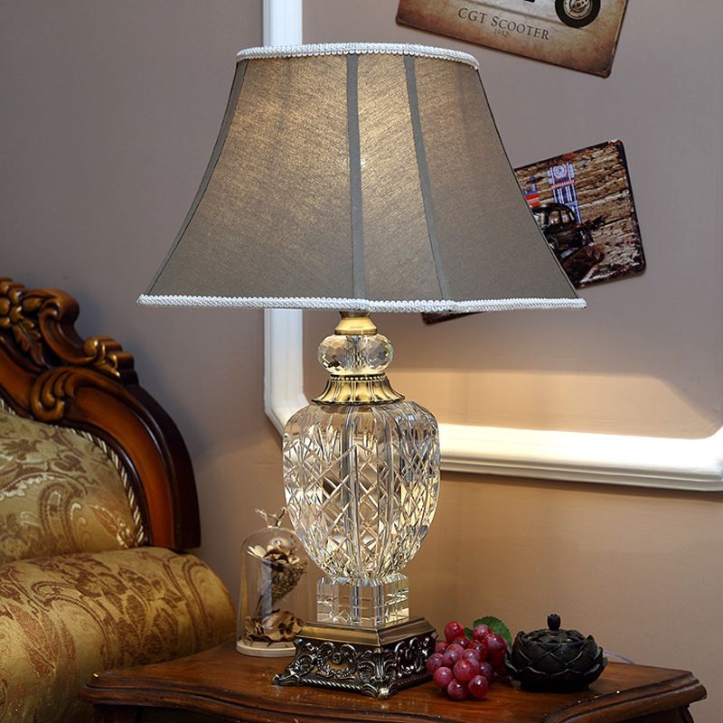1 Light Clear Crystal Night Light Traditionalism Brown Urn Shaped Table Lamp with Carved Base