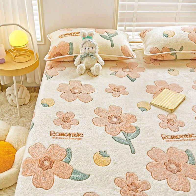 Fitted Sheet Flannel Printed Breathable Fade Resistant Soft Sheet Set