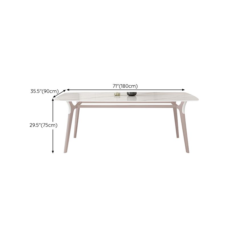 Glam Dinner Table Stone Rectangle Dining Room Table in White