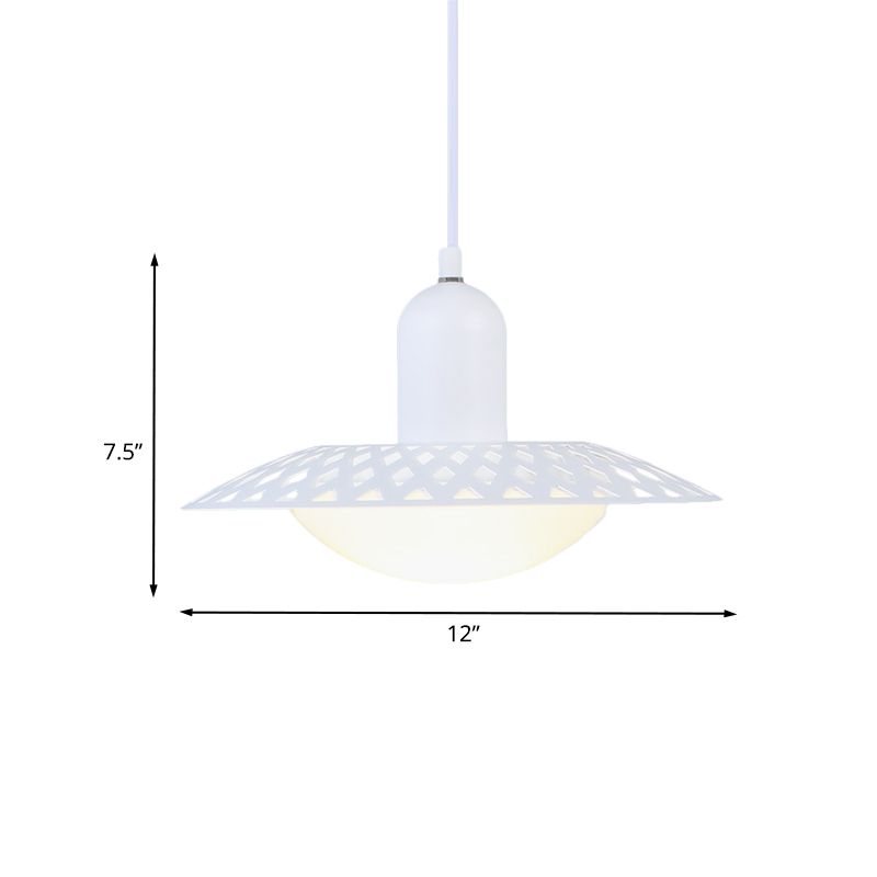 Finition blanche creux Dosa pendentif moderne 1 lampe plafond en métal de tête avec une nuance en acrylique dôme, 12 "/ 16" W