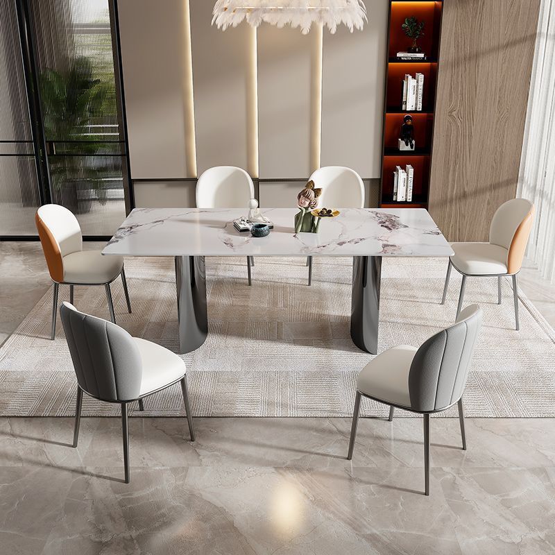 Contemporary Furniture Rectangle Stone Dining Room Table in White