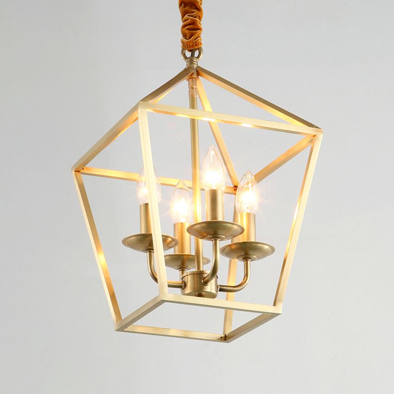 4 Bulbs Ceiling Lamp with Geometric Shade Metal Traditional Dining Room Chandelier Pendant Light in Gold