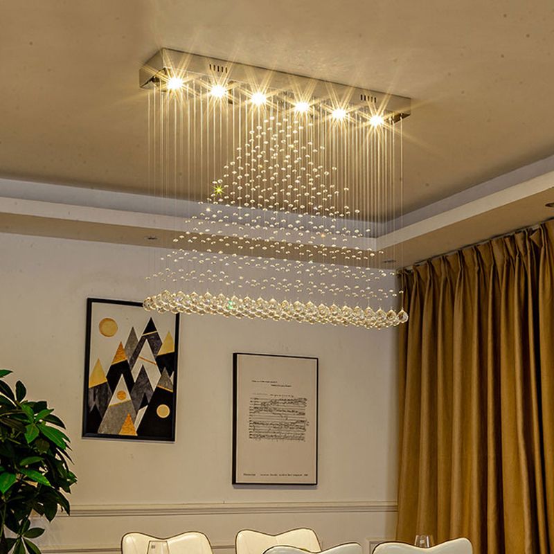 6 Bulbs Crystal Drapierung Flushmount Modern Chrome Pyramid Form Parlor Ceiling Flush Light