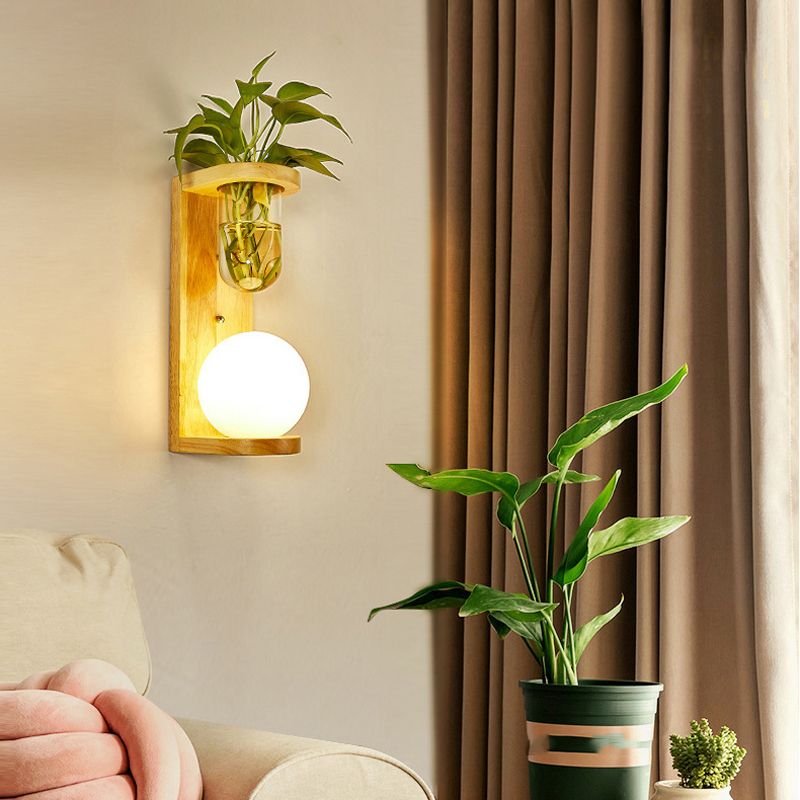 Modern Style Wall Light Wood 1 Light Sconces for Bedroom without Plant