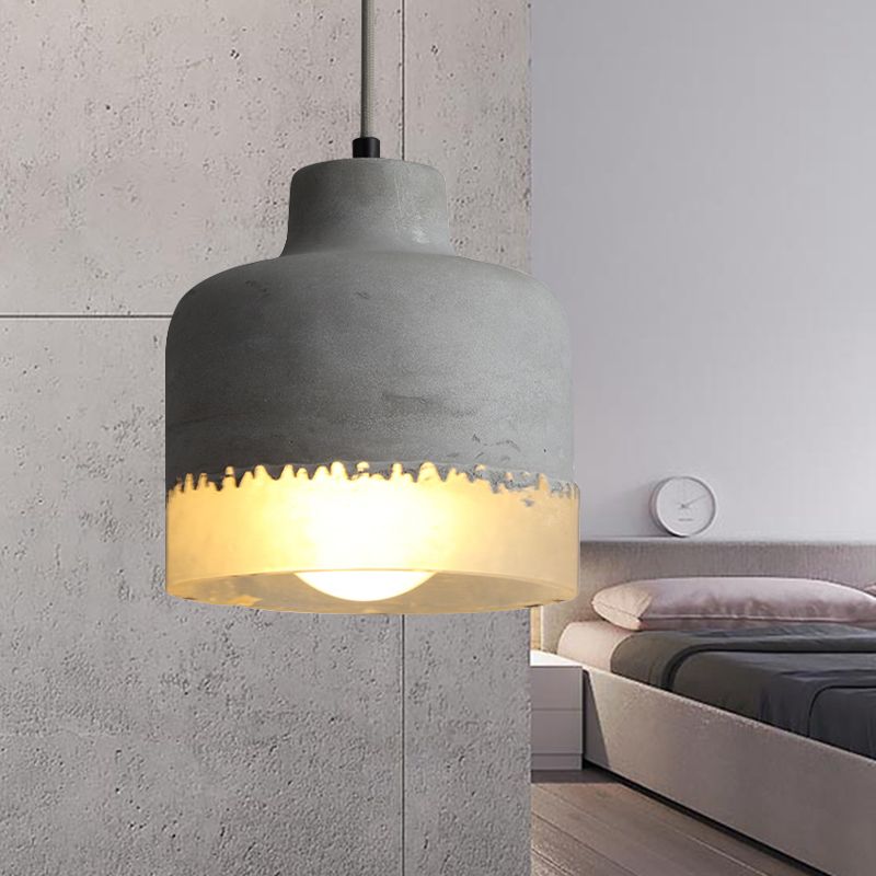 Drum Balcony Living Room Pendant Light Cement 1 Head Simple Ceiling Light in Gray