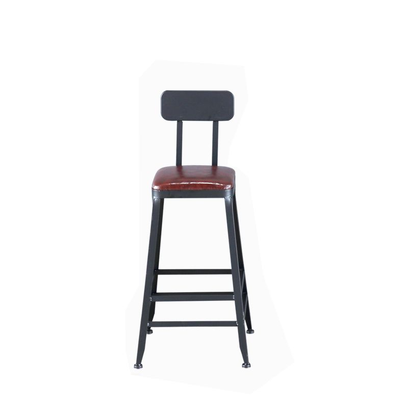 Industrial Armless Counter Stool Iron Cafe Bar Stool with Leather Cushion