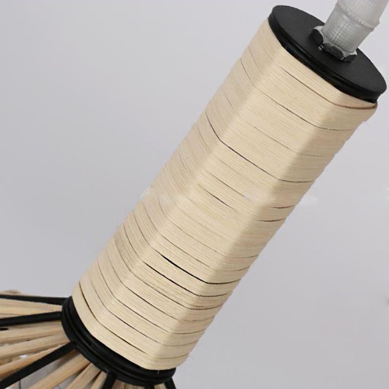 Cono Techo Luz Rattan asiático 1 Bulbo Posteo de madera Luz de luz para sala de estar
