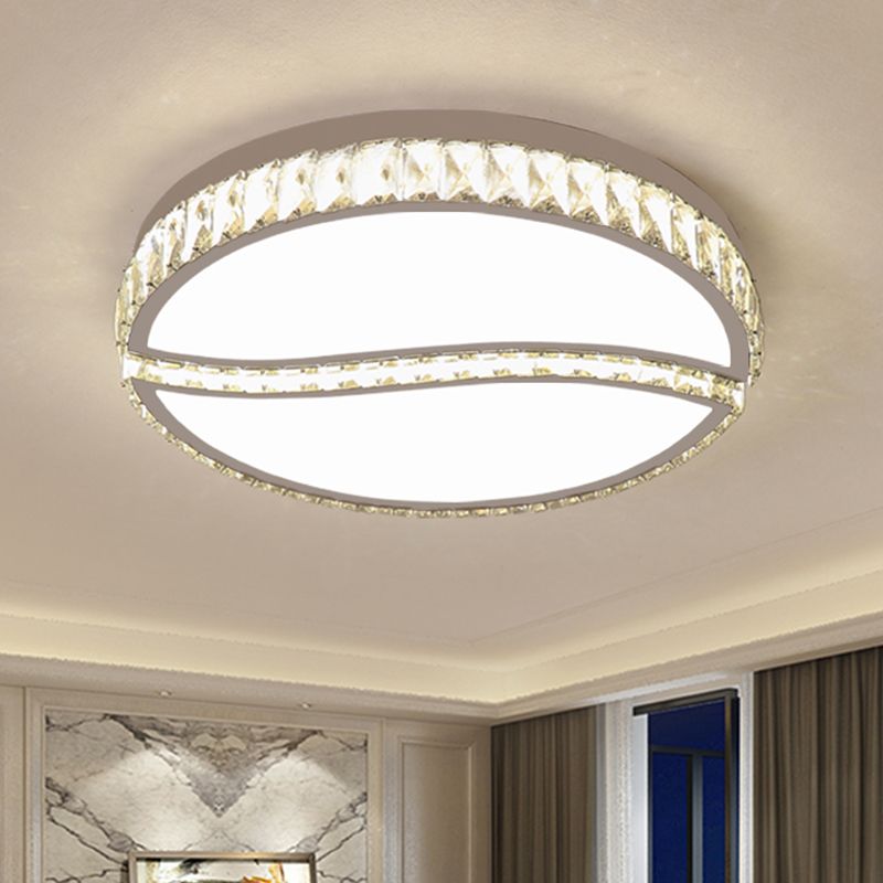 Circular Ceiling Mounted Fixture Contemporary Crystal Rectangle Drawing Room Flushmount in Chrome, Warm/White Light