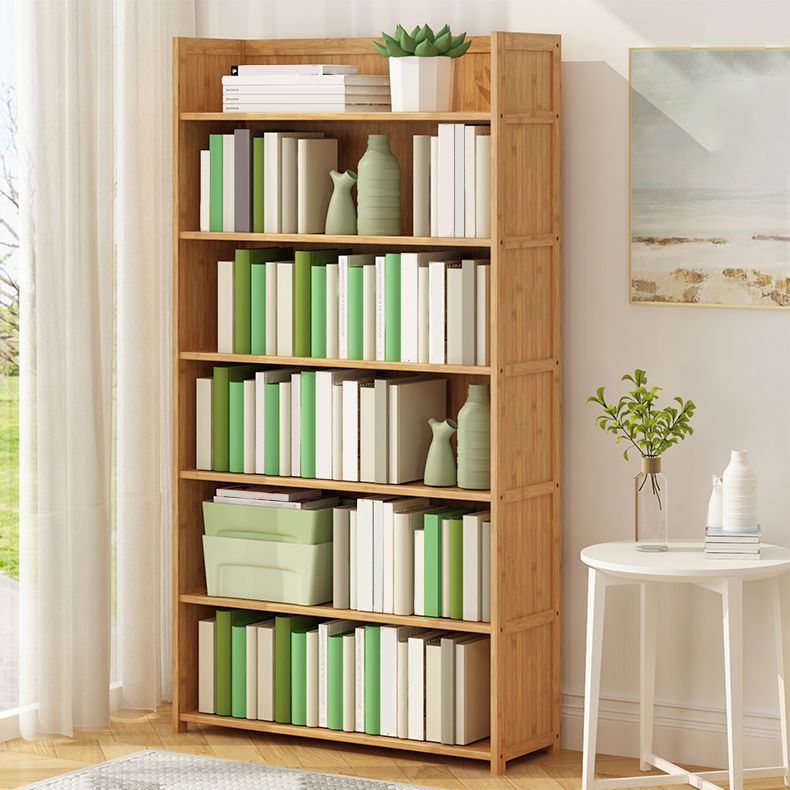Modern Vertical Wood Book Shelf Brown Closed Back Shelf Bookcase for Study Room