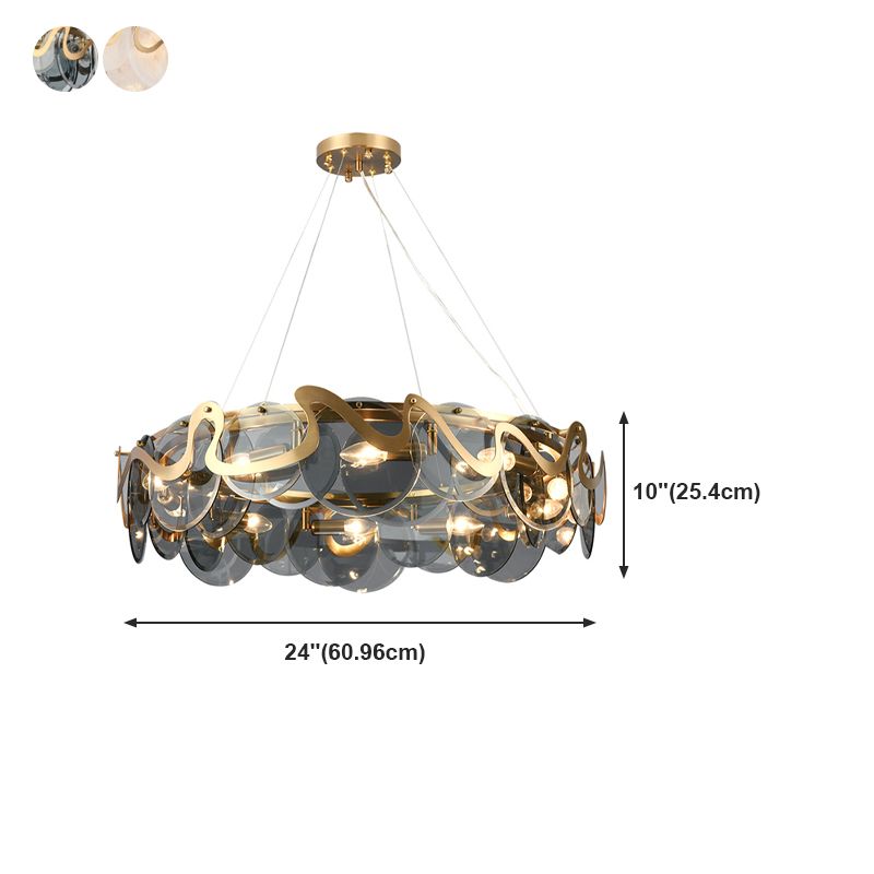 Minimal Style Chandelier Light Fixture Round Shape Glass Hanging Light