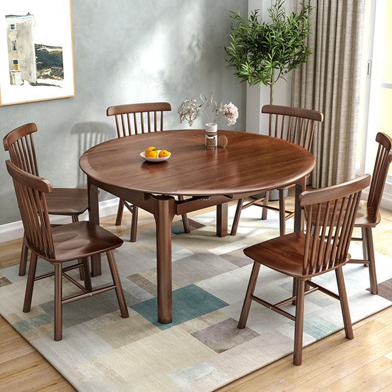 Modern Round Rubberwood Retractable Dining Table with 4 Legs