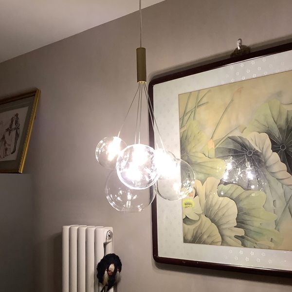 Clear Glass Chandelier Light Fixtures Modern Multi-Head Globe Pendant Lamp for Living Room