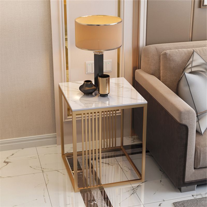 Modern Square Slate Top Side Table 19.68" Tall Steel Frame End Table