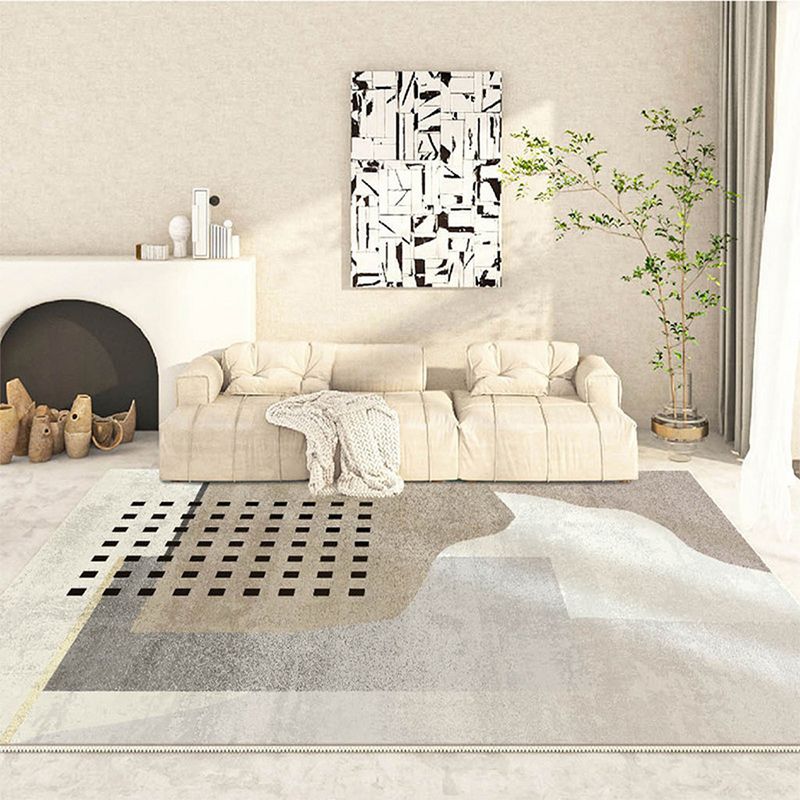 Light Brown Simple Rug Polyester Line Rug Non-Slip Backing Area Rug for Home Decor