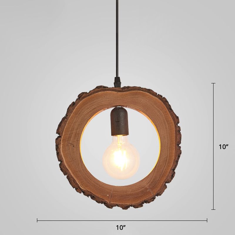Tree Trunk Slice Ceiling Lamp Creative Nordic Wooden 1-Bulb Dining Room Pendant Light