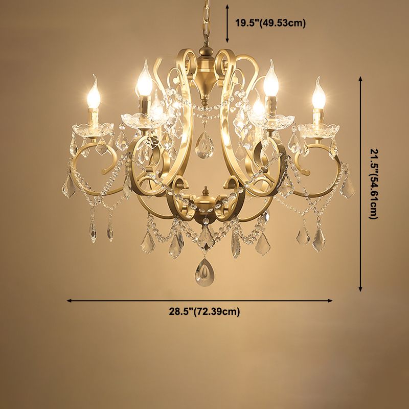 European Style Chandelier Metal Branch Shape Hanging Light with Crystal for Bedroom
