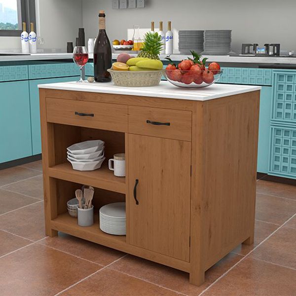 Modern Stationary Kitchen Island Table Wood Rectangular Kitchen Island Table with Drawer