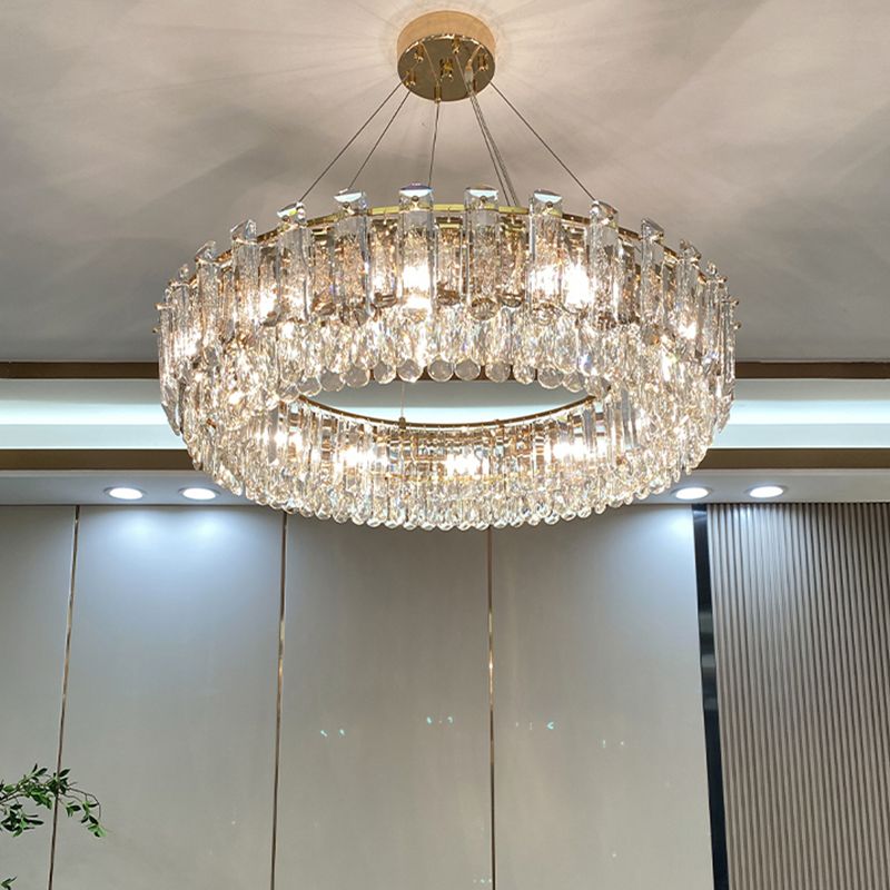 Luce lampadario a tonalità rotonda Luce a sospensione in cristallo in stile moderno per sala da pranzo
