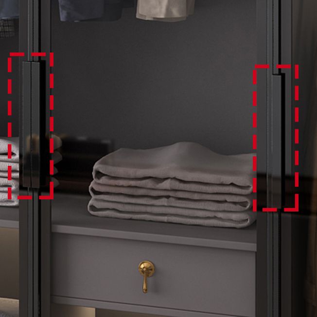 Black Manufactured Wood Cabinet with Glass Doors Modern Storage Cabinet