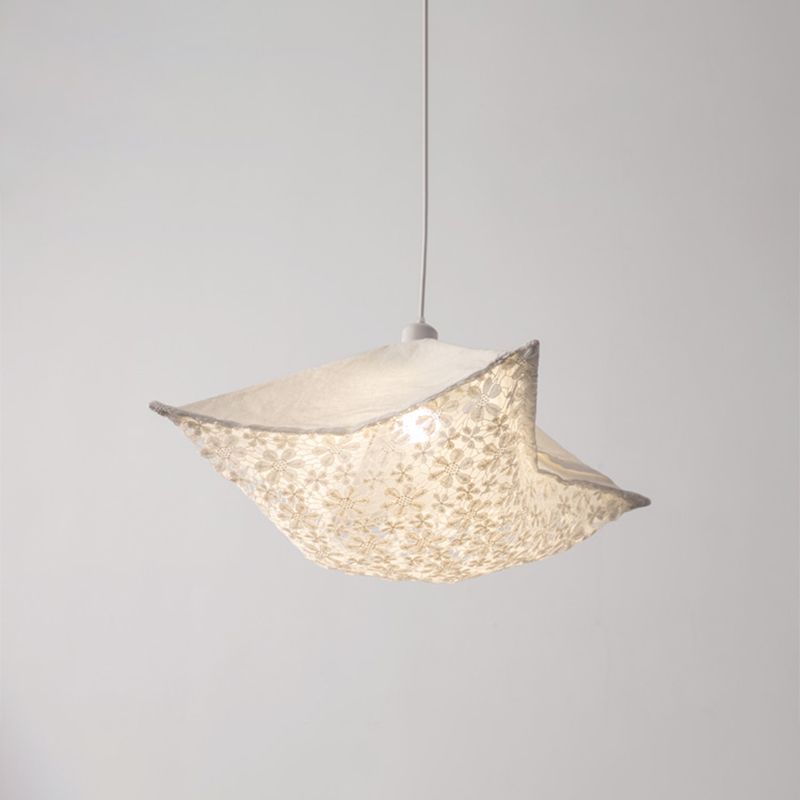 Modern Style Cushion Hanging Lamp Patterned Fabric 1 Bulb Living Room Pendant Ceiling Light in Light-Purple/White/Green