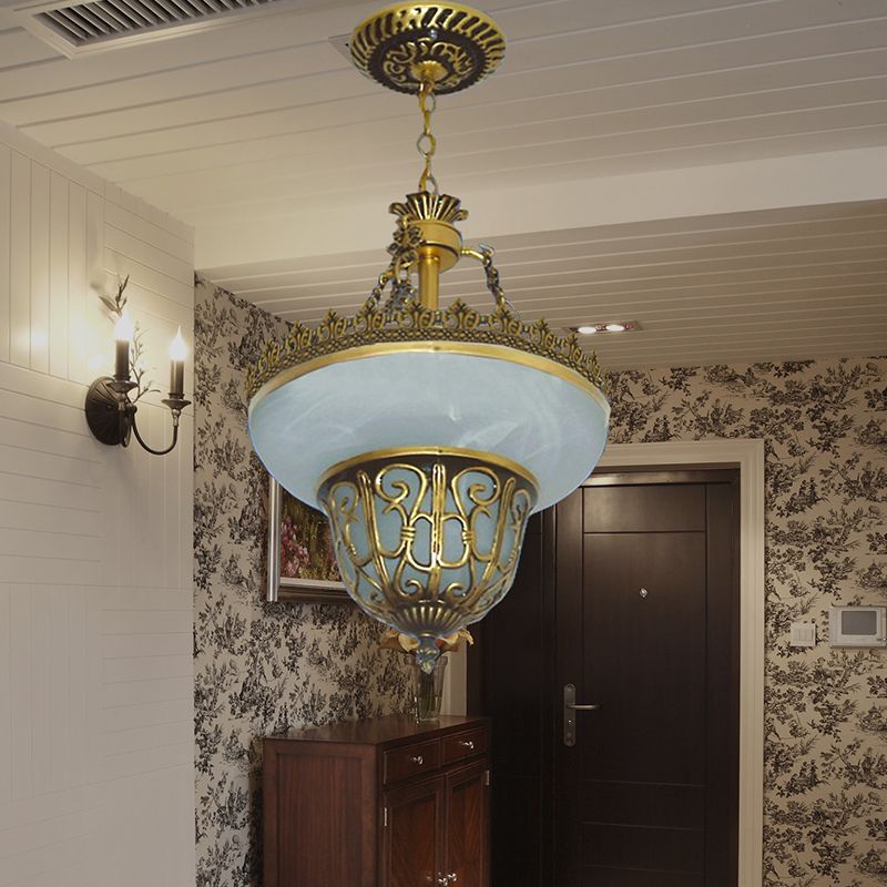 Bronze -Topf -Pendel -Leicht -Traditionelle Alabaster Glas 3 Lampen -Esszimmer Kronleuchter, 12 "/16" /19,5 "breit