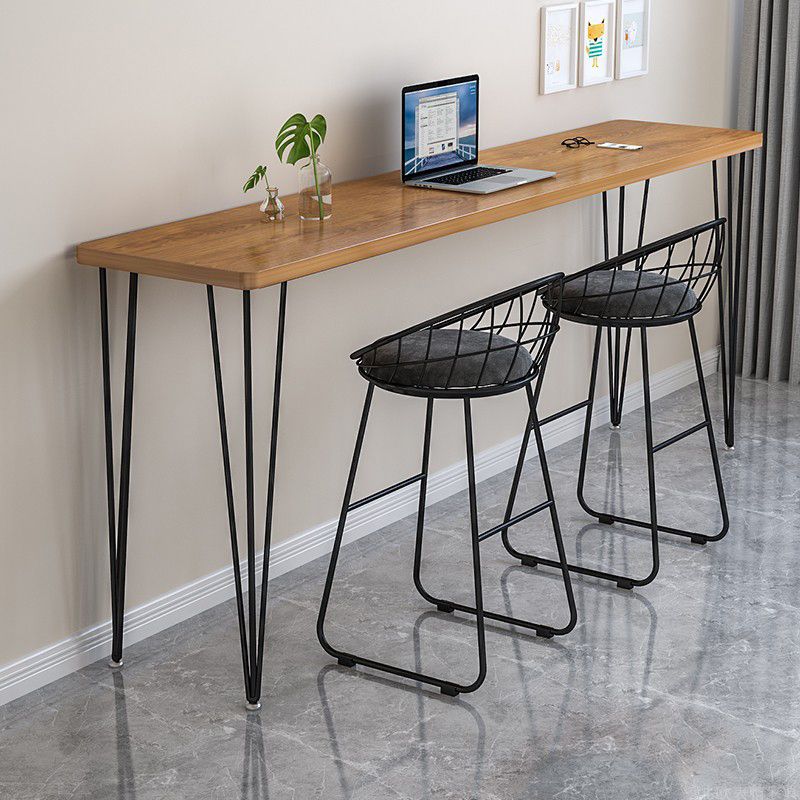 Wood Bar Dining Table Modern Rectangle Bar Table with 4 Legs Pedestal for Dessert Shop