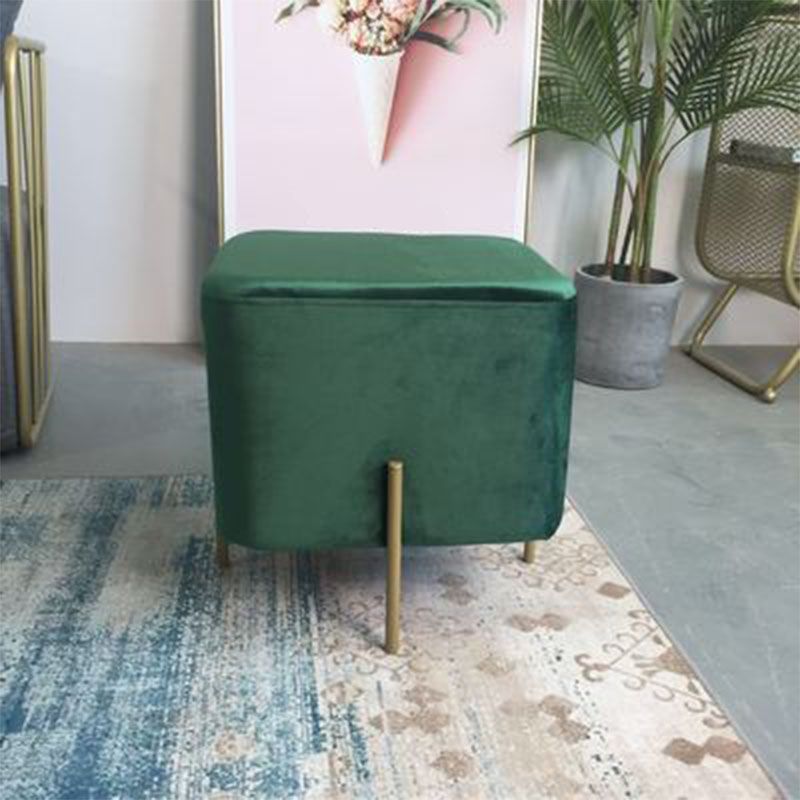 Glam Pouf Ottoman Velvet Upholstered Solid Color Square Ottoman with Metal Legs