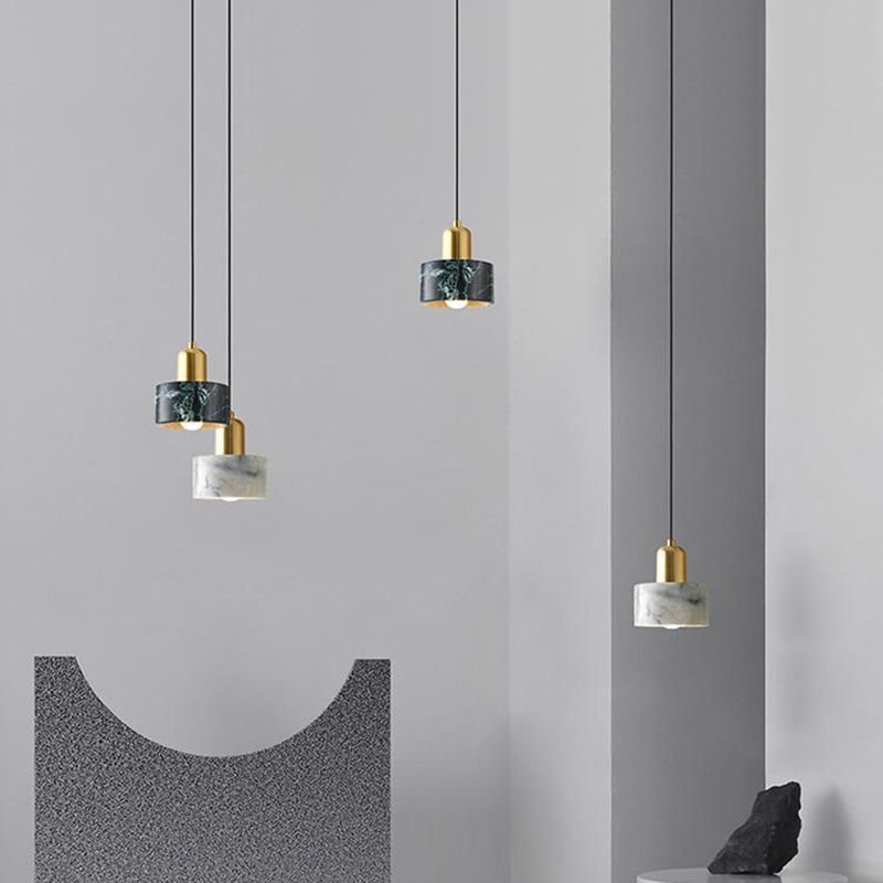 Single-Light White Marble Pendant Light for Dinning Room Bedroom Hanging Lamp