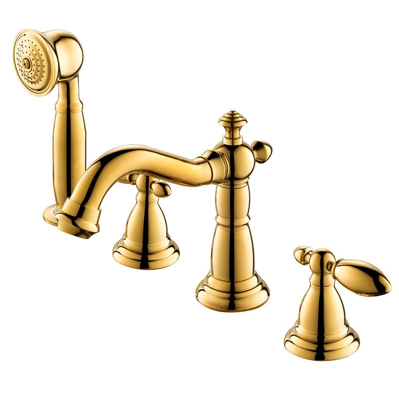 Gold and Chrome Roman Tub Filler Two Handle Deck-Mount Tub Faucet with Handshower