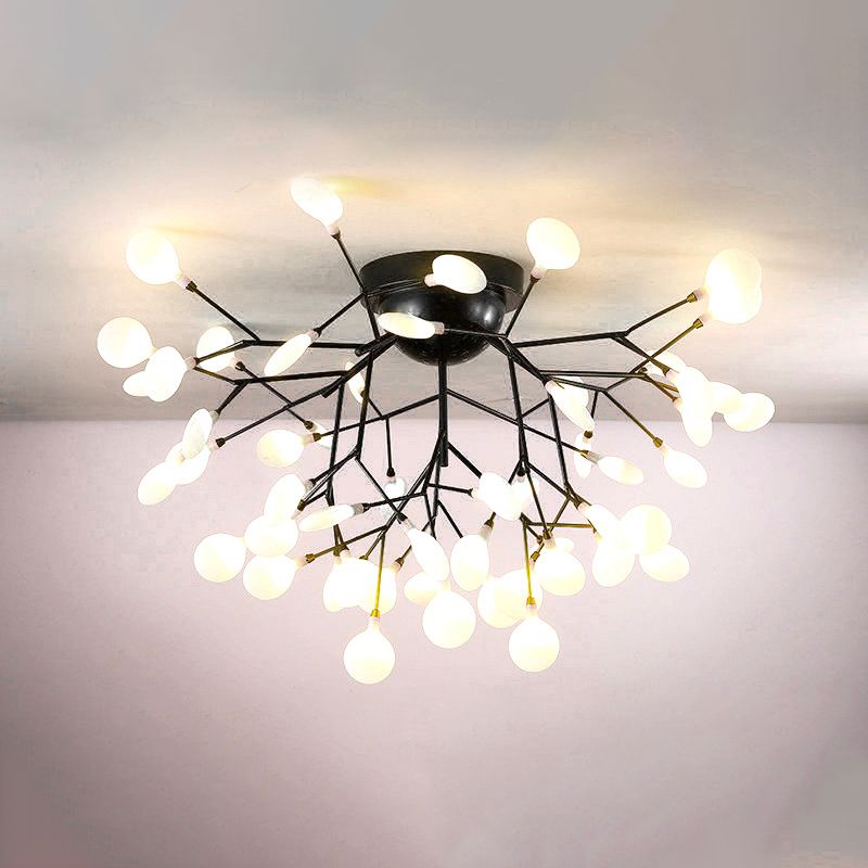 Metallic Tree Branch LED Semi Flush Light Nordic Style Flush Mount Ceiling Chandelier