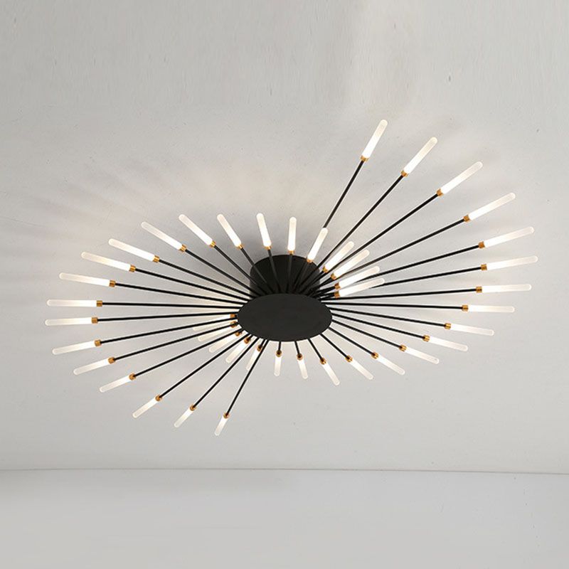 Modern Simplicity LED Semi Flush Mount Lacquered Metal Linear Ceiling Light with Acrylic Shade