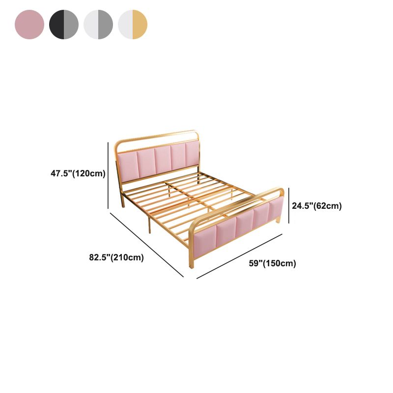 Glam Metal Bed Leather Upholstered Bed With Headboard and Footboard