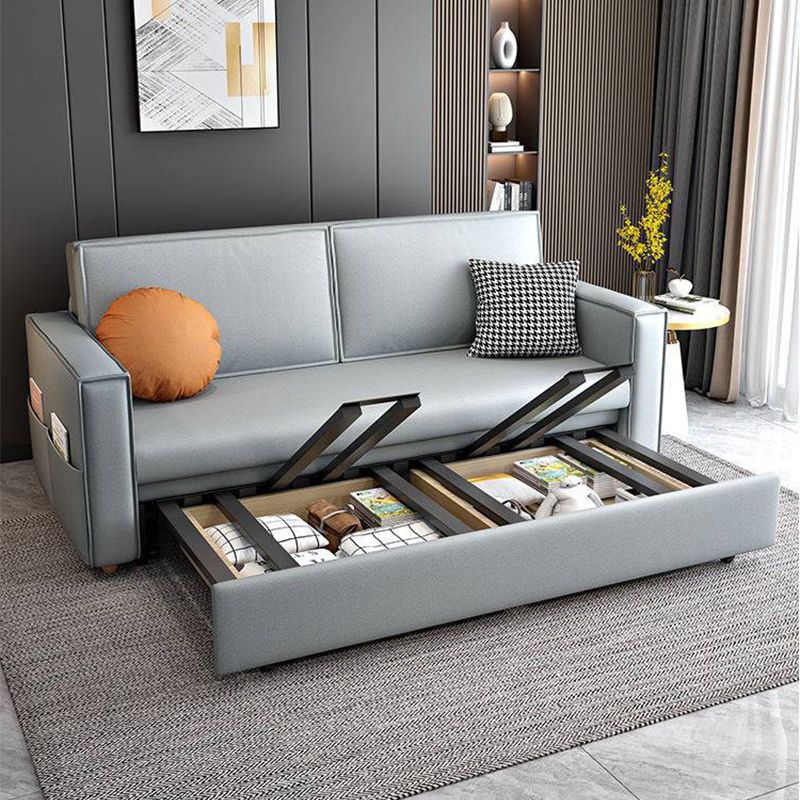 Scandinavian Sofa Bed Faux Leather Sleeper Sofa with Storage
