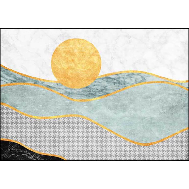 Modernist Colorblock Houndstooth Pattern Rug Turquoise Polyester Rug Non-Slip Pet Friendly Washable Are Rug for Bedroom