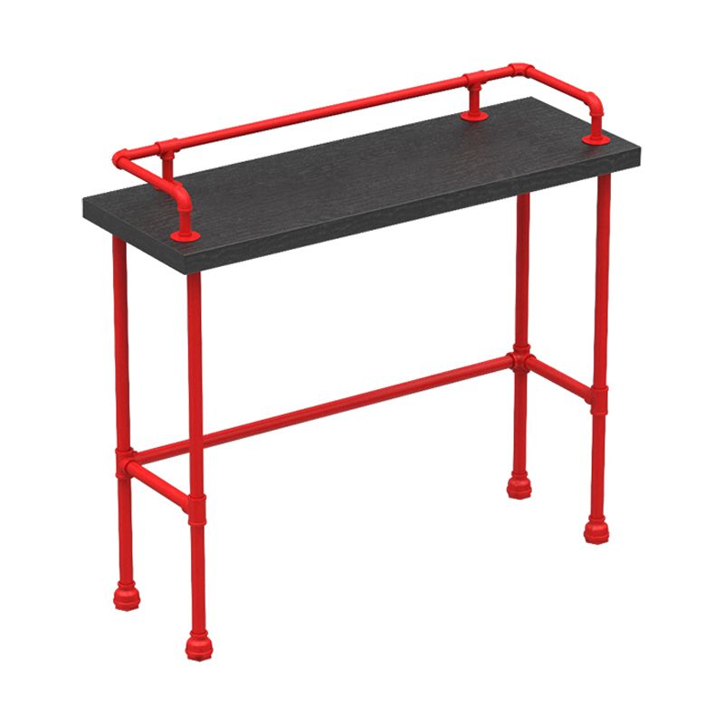 Industrial Style Red Iron Bar Table Rectangle Black Wood Top Indoor 41.34"H Bistro Table