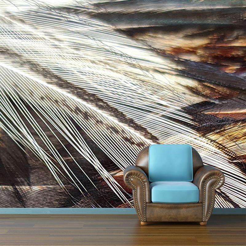 Feather Mural Modern Light Color for Girls Bedroom Wall Art, Custom Size