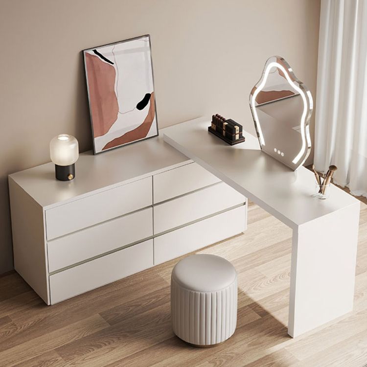 Contemporary 6-Drawer Make-up Dressing Table and Stool - 29.5" H
