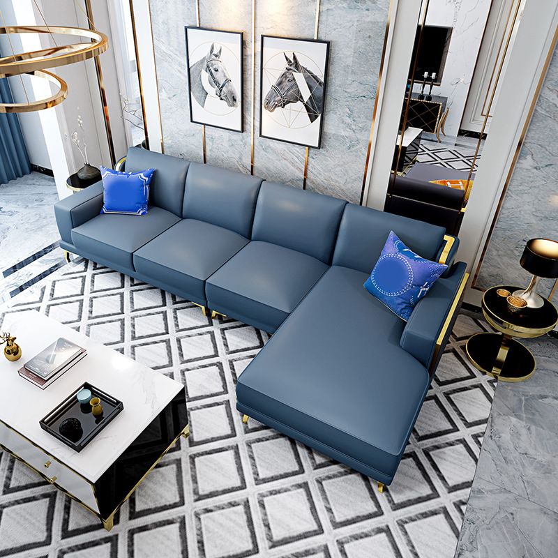 Modern Genuine Leather Sectional Square Arm Sofa with Removable Cushions