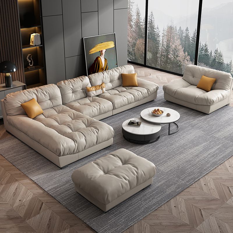 Contemporary Faux Leather Minimalist Sofa and Chaise Pillow Top Arm Cushions Sofa