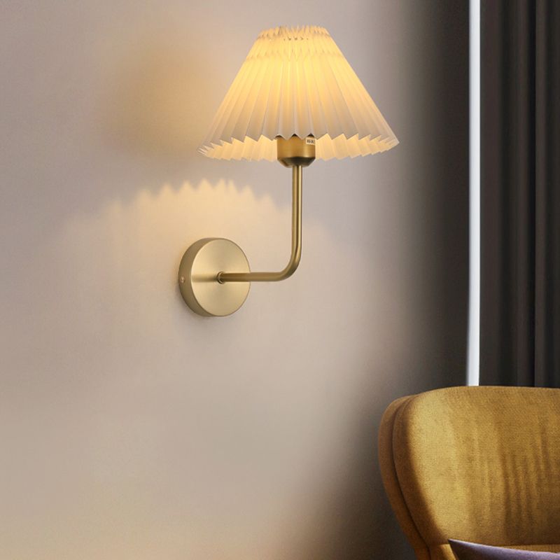 Metal Modern Wall Sconce Cone Shape Wall Light with Fabric Shade for Bedroom