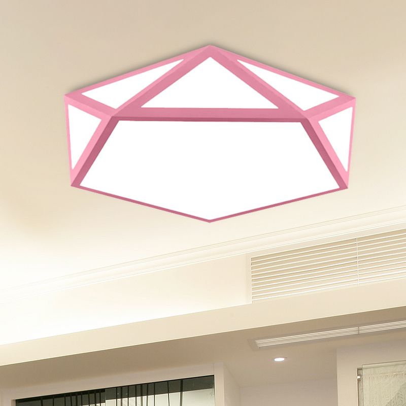 Acrylic Pentagon Ceiling Light Kid Bedroom Macaron Loft Ceiling Mount Light with Metal Guard
