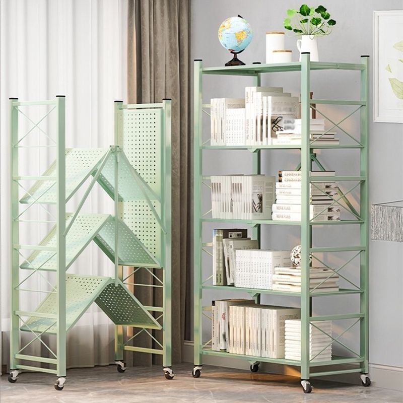 Folding Steel Industrial Etagere Bookshelf Open Bookshelf with Caster Wheels
