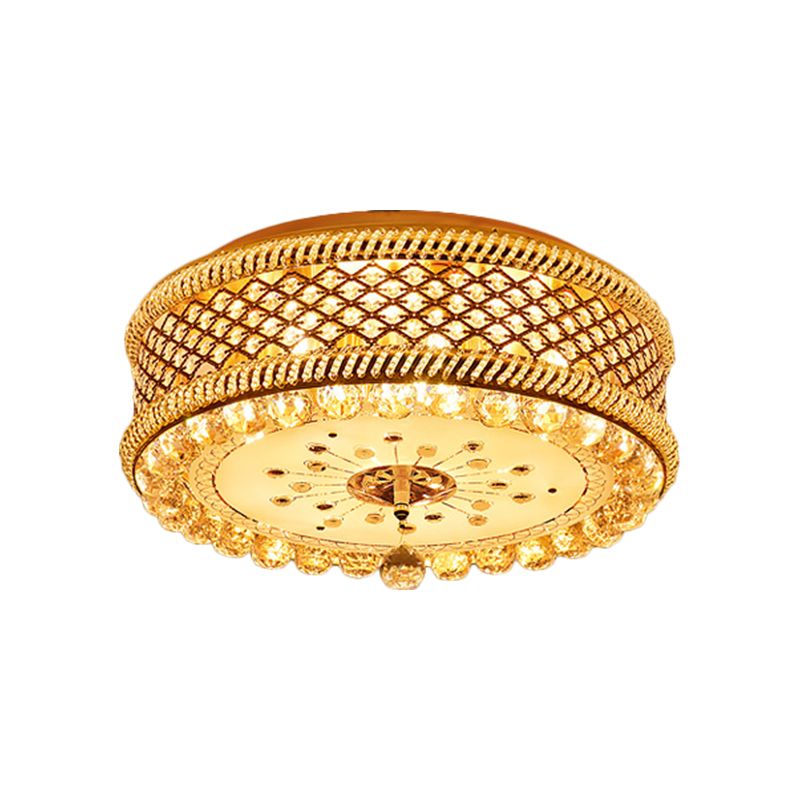 Drum Shade Ceiling Lamp Modernism K9 Crystal LED Gold Flush Mount Light Fixture for Living Room