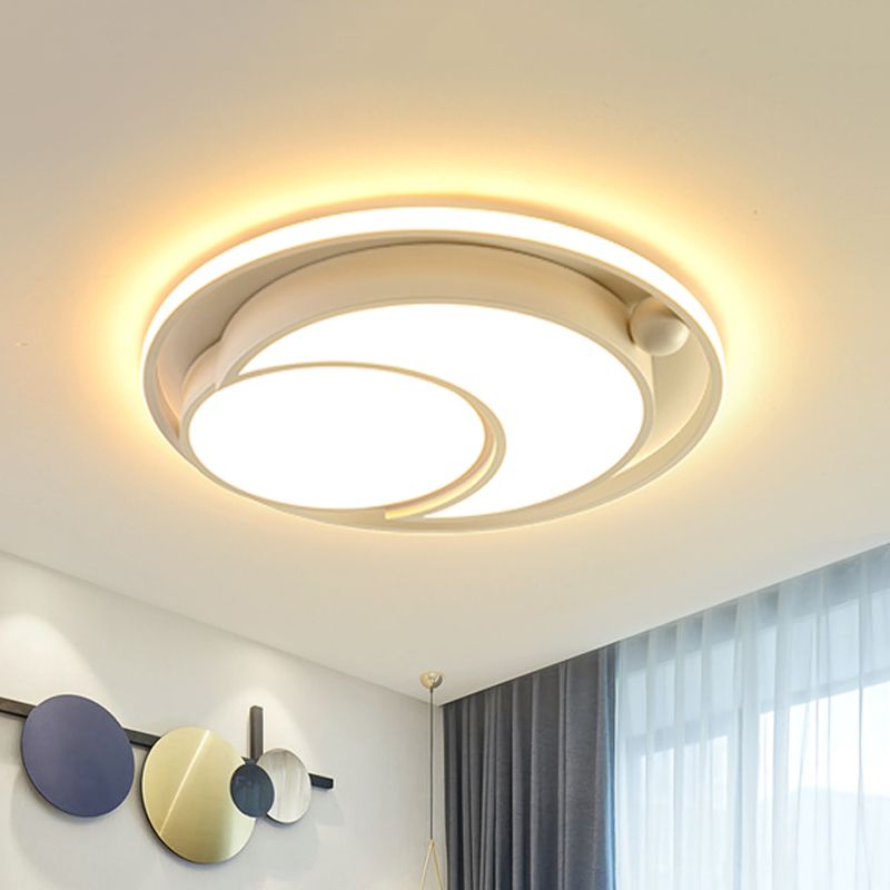 White / Black Round Flush Mount Ceiling Light Nordic Acrylique DEL Ceiling Mounted Light for Bedroom in Warm / White, 18 "/21.5" Dia