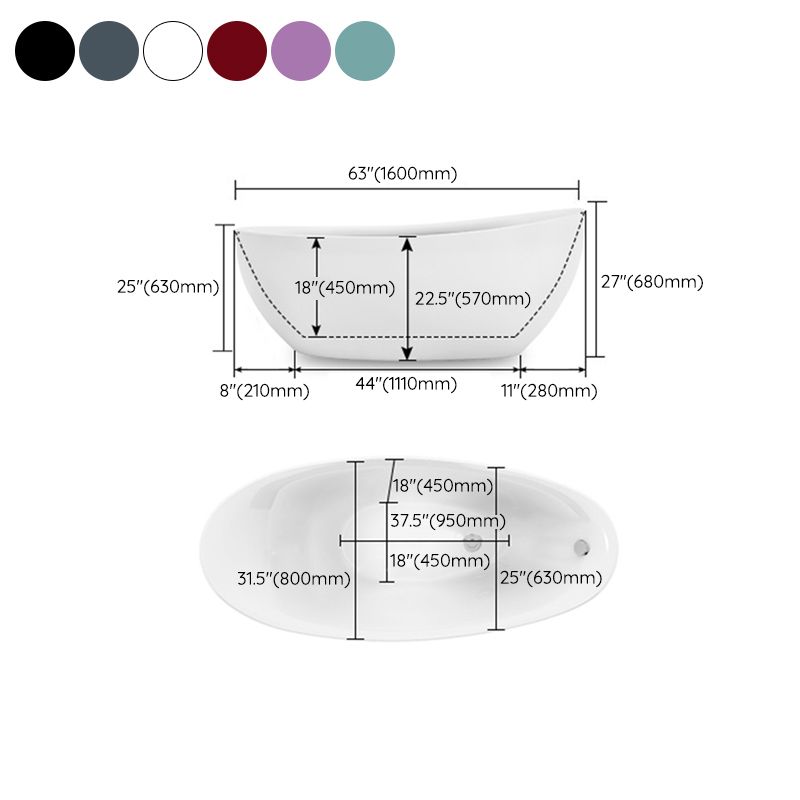 Bathroom Modern Single Slipper Bathtub Stand Alone Acrylic Bath Tub